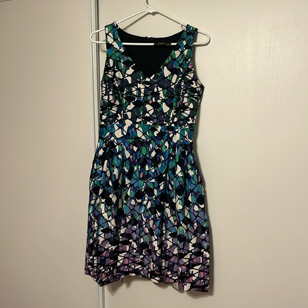 Watercolor Pattern Flare Dress with Pockets